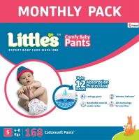 Little's Baby Pants Diapers with Wetness Indicator and 12 Hours Absorption, Small (S), 4 - 8 kg, 168 Count