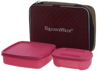 Signoraware Twin Smart Plastic Lunch Box with Bag, Pink