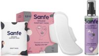 Sanfe Clean Period Set - Rash Free Bamboo Sanitary Pads (12 Night) and Intimate Wash (Cucumber & White Lily)  (2 Items in the set)