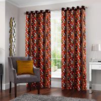 Story@Home Topaz Premium Collection Modern Polyester 2 Piece Combo Eyelet Dots Pattern Ringtop Door Curtains Set - 7 Feet, Brown and Red