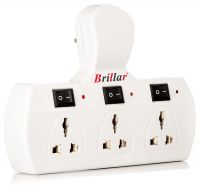 Brillar 3 Socket Multiplug Extension Board with Individual Switches 6 Amp Multiplug with Universal Sockets