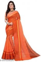 JIVIKA ENTERPRISE Striped Bollywood Cotton Silk Saree  (Orange)