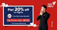 AirAsia Get Flat 20% off on Domestic Flights + 5% assured Neucoins 