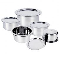 Kuber Industries Steel Tope/Patila/cookware with Lids, 800 ml, 1000 ml, 1400 ml, 1900 ml, 2400 ml, 5 Piece (Steel)