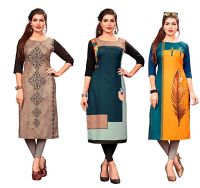 [Sizes S, M, L, XL, 2XL] New Ethnic 4 You Women's American Crepe Straight Kurta (Combo Pack of 3)