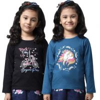Preneum Kids Girls Cotton Full Sleeves T-Shirt Pack of 2 (Super-Girl-G1)
