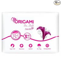 Origami 3 Ply Toilet Tissue Paper Roll - Pack of 12 (140 Pulls Per Roll, 1,680 Sheets)