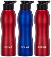Amazon Brand - Solimo Water Bottle, Spill-Proof, Ergonomic, Safe For Refrigerator, Freezer And Dishwasher (Stainless Steel With Pp Lid, Set Of 3, 2 Red And 1 Blue), 1 liter