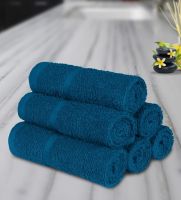 Blue Cotton Solid 350 GSM Face Towels (Set of 6), 