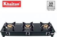 Khaitan 3 Burner BP-JIO Black MS Frame Toughened Glass Manual Gas Stove  (3 Burners)