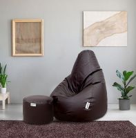 Amazon Brand - Solimo Leatherette 3XL Bean Bag with Footrest, Ready to Use, Filled with Beans (Brown)