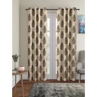 Cortina 2 Piece Leaf Design Panel Eyelet Polyester Door Curtain - 7-Feet, Brown