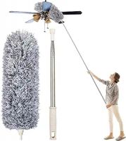 Microfiber Feather Duster Bendable & Extendable Fan Cleaning Duster with 100 inches Expandable Pole Handle Washable Duster
