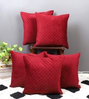Maroon Velvet Textured 16x16 inches Cushion Covers (Pack of 5),
