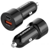 Ambrane 60W Fast Car Charger with Dual Output, 60W Total (30W USB + 30W Type C PD) Fast Charging Compatible with All Cars