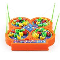 VGRASSP Fishing Game Toy Set with Rotating Board | Now with Music On/Off Switch for Quiet Play Includes 32 Fish and 4 Fishing Poles | Safe and Durable Gifts