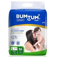 Bumtum Baby Diaper Pants, Large Size, 56 Count, Double Layer Leakage Protection Infused With Aloe Vera, Cottony Soft High Absorb Technology (Pack of 1)