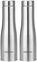 Amazon Brand - Solimo Curved Stainless Steel Water Bottle, Set Of 2, 1 liter Each