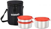 Amazon Brand - Solimo Executive Lunch Box Set | Stainless Steel Containers - Set of 3 (250 ML + 400 ML + 550 ML) & Insulated Easy-to-Carry Lunch Bag