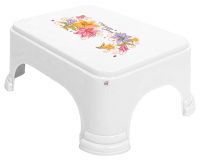 Fun Homes Floral Print Plastic Bathroom Stool, White, pack of 1
