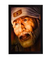 eCraftIndia Sai Baba Satin Matt Texture Framed Synthetic Wood UV Art Painting (28 cm x 1.3 cm x 35.6 cm)