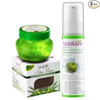 NutriGlow Skin Balancing Green Apple Toner (120ml) & Aloe Vera Moisturizing Massage Gel (100g) For Improve Skin Texture Whitens & Brighten Skin, All Skin Types, Pack of 2