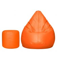 TUSA LIFESTYLE Bean Bag Chair with Stool Combo Set with Beans Filled (XXL, Orange)