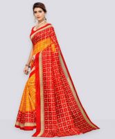Samah Printed Bandhani Cotton Silk Saree  (Red, Yellow)