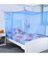 Shahji Creation King Size Single Bed Mosquito Net with Cotton Border, Blue (4x6.5 Feet)