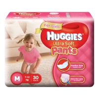Huggies Ultra Soft Pants Diapers For Girls, Medium (Pack of 30)