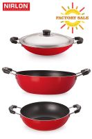 Nirlon Non-Stick Aluminium Cookware Set, 3-Pieces, Red/Black (2.6mm_KD12_KD14_CHATTI)
