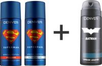 Denver Superman Power & Strength and Batman Urban Legend Deodorant Spray  -  For Men  (450 ml, Pack of 3)