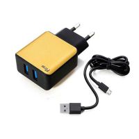 PTron Electra Fast Charger 2.4A Dual USB Port Battery Charger Travel Charger Adapter (Black-Gold)
