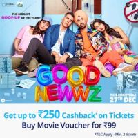 Get 100% Cashback Upto Rs. 250 on Good Newwz Movie on Movie Pass Purchase