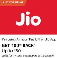 Get 100% Back Upto Rs. 50 on Jio Recharge using Amazon Pay UPI 