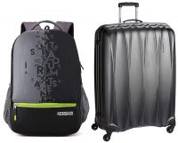 American Tourister 32 Ltrs Black Casual Backpack + Polycarbonate 68 cms Gun Metal Hardsided Suitcase (AMT FIZZ SCH BAG 02 - BLACK + 38W (0) 58 002)