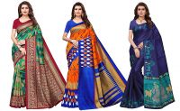 Ishin Combo Of 3 Poly Silk Multicolor Printed Women's Saree