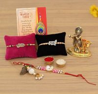[LD] Rakhi For Brother with Gift Combo - Rakhi Gift For Brother & Sister - Rakhi For Bhaiya and Bhabi - (Krishna Idols For Home Decor, Peacock Rakhi,Bhai Rakhi,Lumba Rakhi,Roli Chandan,Greeting Card)