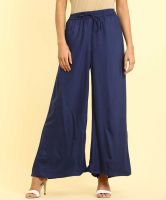 [Size 36] People Relaxed Women Blue Cotton Rayon Blend Trousers