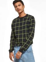 [Size S, XS] KOOVS Black Grid Check Knit Sweater
