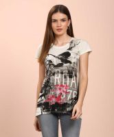 [Size M] GAS Printed Women Round Neck Multicolor T-Shirt
