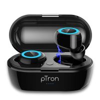 pTron Bassbuds in-Ear True Wireless Bluetooth 5.0 Headphones with Hi-Fi Deep Bass, 20Hrs Playtime with Case, Ergonomic Sweatproof Earbuds, Noise Isolation, Voice Assistance & Built-in Mic - (Black)