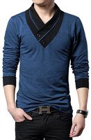 EYEBOGLER Solid Men's Shawl Collar Regular Fit T-Shirt