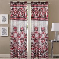 Queenzliving Grandeur Curtain For Door 7 feet Pack of 2, Maroon