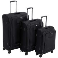 AmazonBasics 3 Piece Expandable Softside Spinner Luggage Suitcase With TSA Lock And Wheels Set - Black