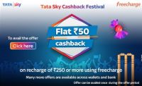 Flat Rs.50 Cashback On Tatasky Recharge Above Rs.250 Pay via Freecharge 
