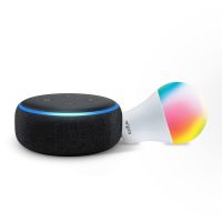Echo Dot (3rd Gen, Black) + Wipro 9W LED Smart Color Bulb combo - Works with Alexa - Smart Home starter kit