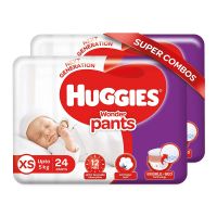 Huggies Wonder Pants Extra Small / New Born (XS / NB) Size Diaper Pants Combo Pack of 2, 24 Count, With Bubble Bed Technology For Comfort