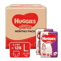 Huggies Wonder Pants Large (L) Size Baby Diaper Pants Monthly Pack, 128 count, with Bubble Bed Technology