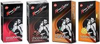 18+ Kamasutra Strawberry Chocolate Butterscotch coffee Flavors Dotted Condoms pack of ( pack 40 No,s)